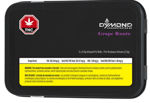 Dymond : Mini Gems Indica Grape Runtz / Kief Covered Infused Pre-Rolls (5 x 0.5g)